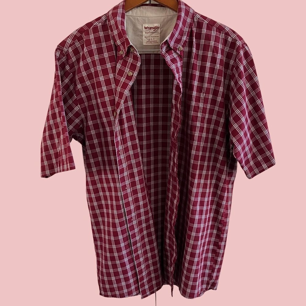 Vintage Wrangler Brushpopper Western Button Up Shirt Mens XL T Red Check Striped